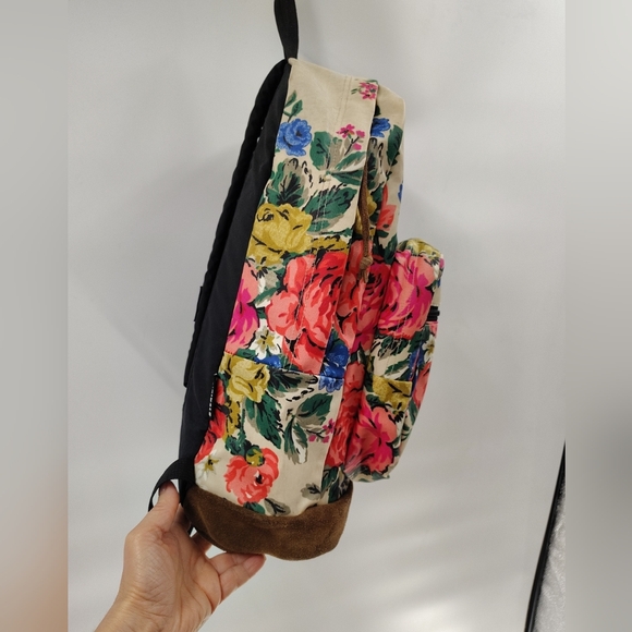 Jansport Right Pack Expressions Backpack Student Floral Coated Canvas Suede Lg - Picture 3 of 11